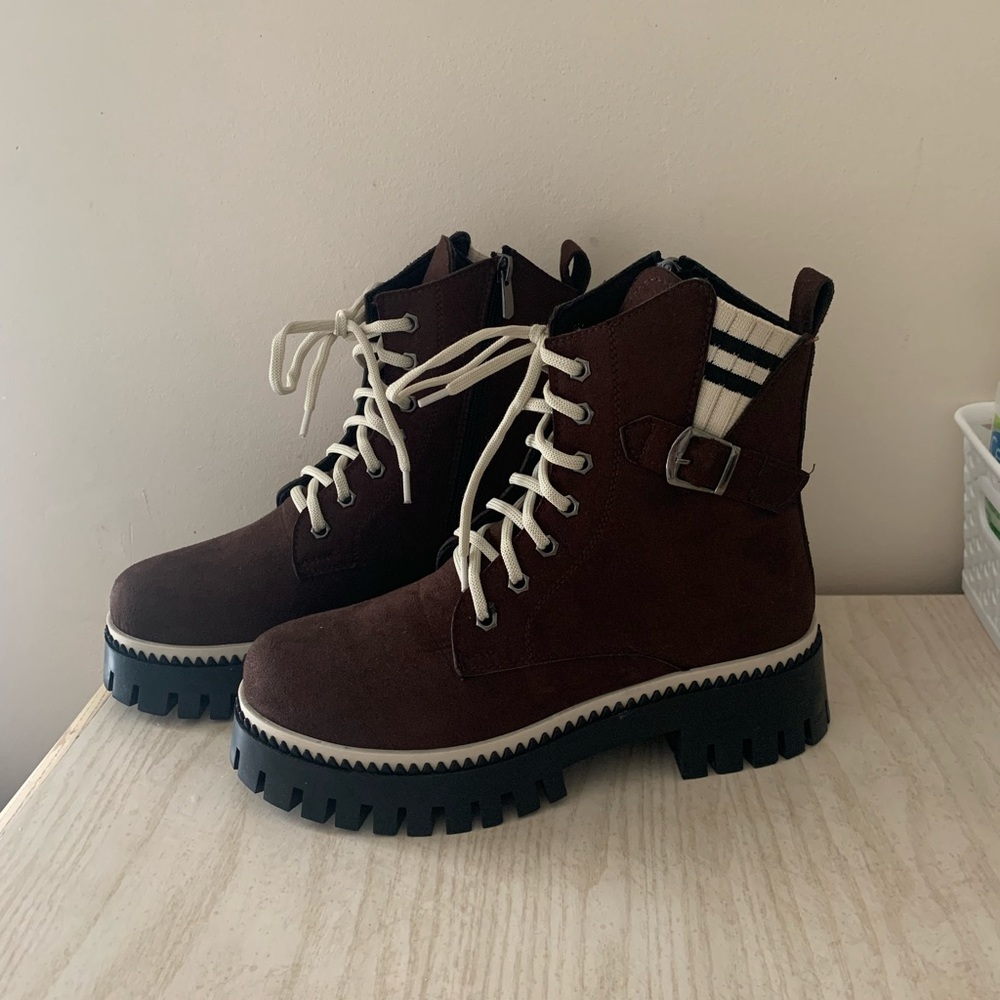 brown combat boots